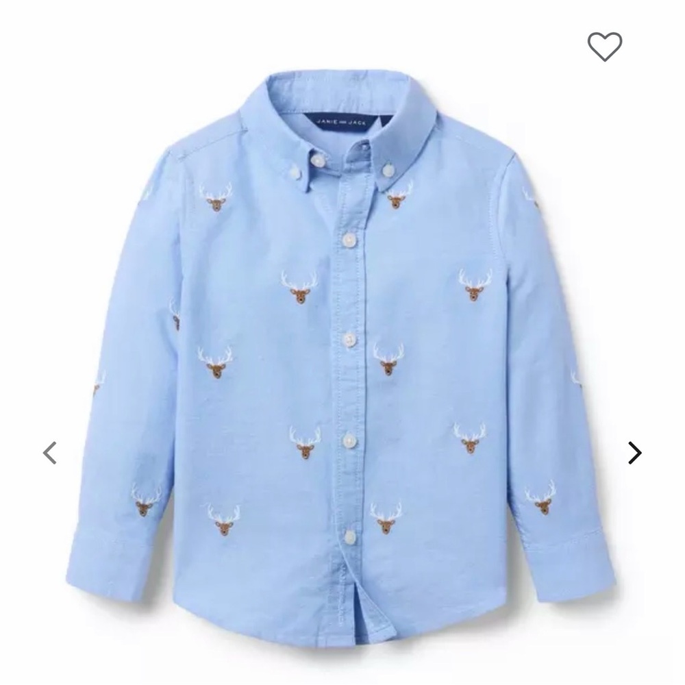 Janie and Jack Light Blue Button Down with Deer Motif